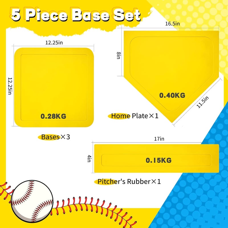 Lolyer Baseball Bases for Yard - 3 Throw Down Bases 1 Homeplate 1 Pitching Rubber with Baseball Bases Bag for Kids Practice, Rubber Bases for Kickball Baseball Play - Image 2